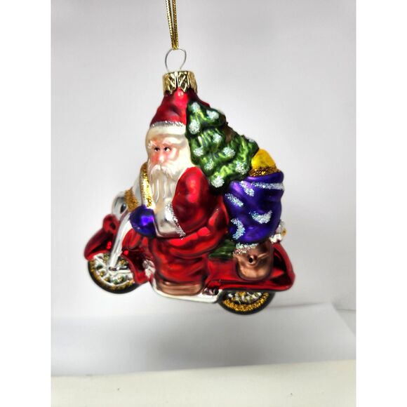 Artisan Blown Glass Santa Claus on Motorcycle Ornament Collectible Christmas - Picture 3 of 7